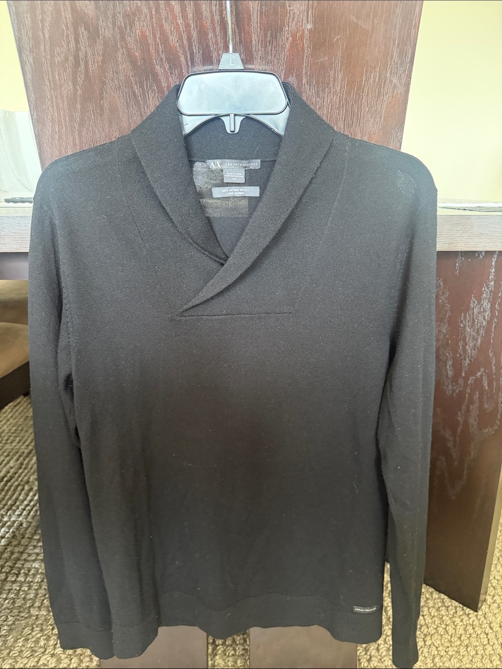 Armani Exchange Men’s Black V-Neck Shawl Collar Sweater